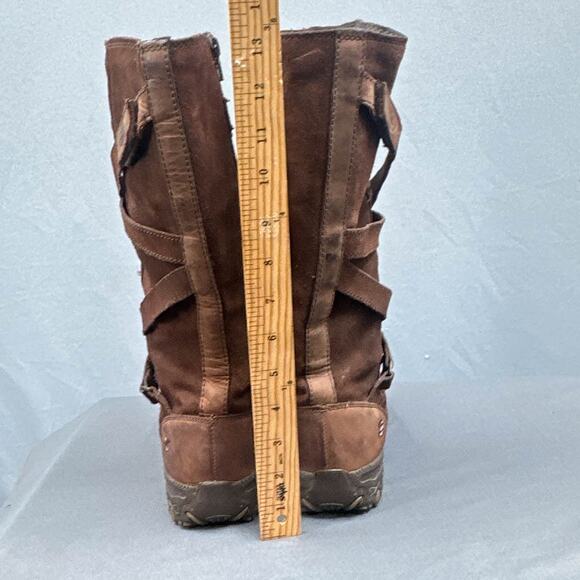 Skechers Suede Leather Boots 8 Brown Strappy Flats Boho Winter College Academia - Picture 12 of 16